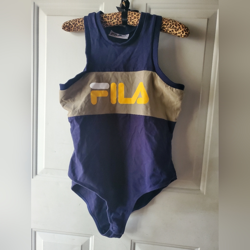Fila bodysuit. Size Large. Blue/Tan.